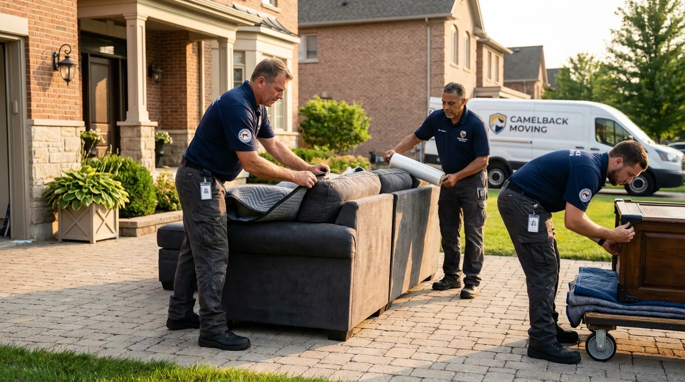 Large estate moving crew wrapping furniture in Hutto, TX