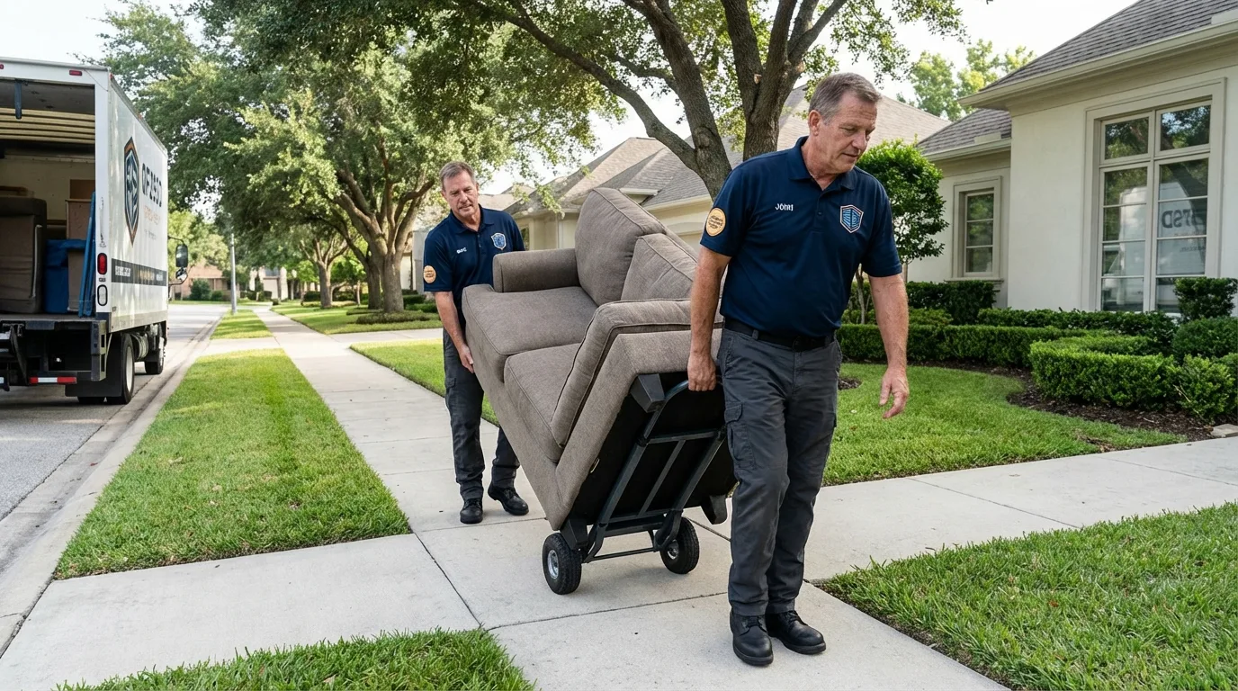 Local residential moving crew loading furniture in Hutto, TX