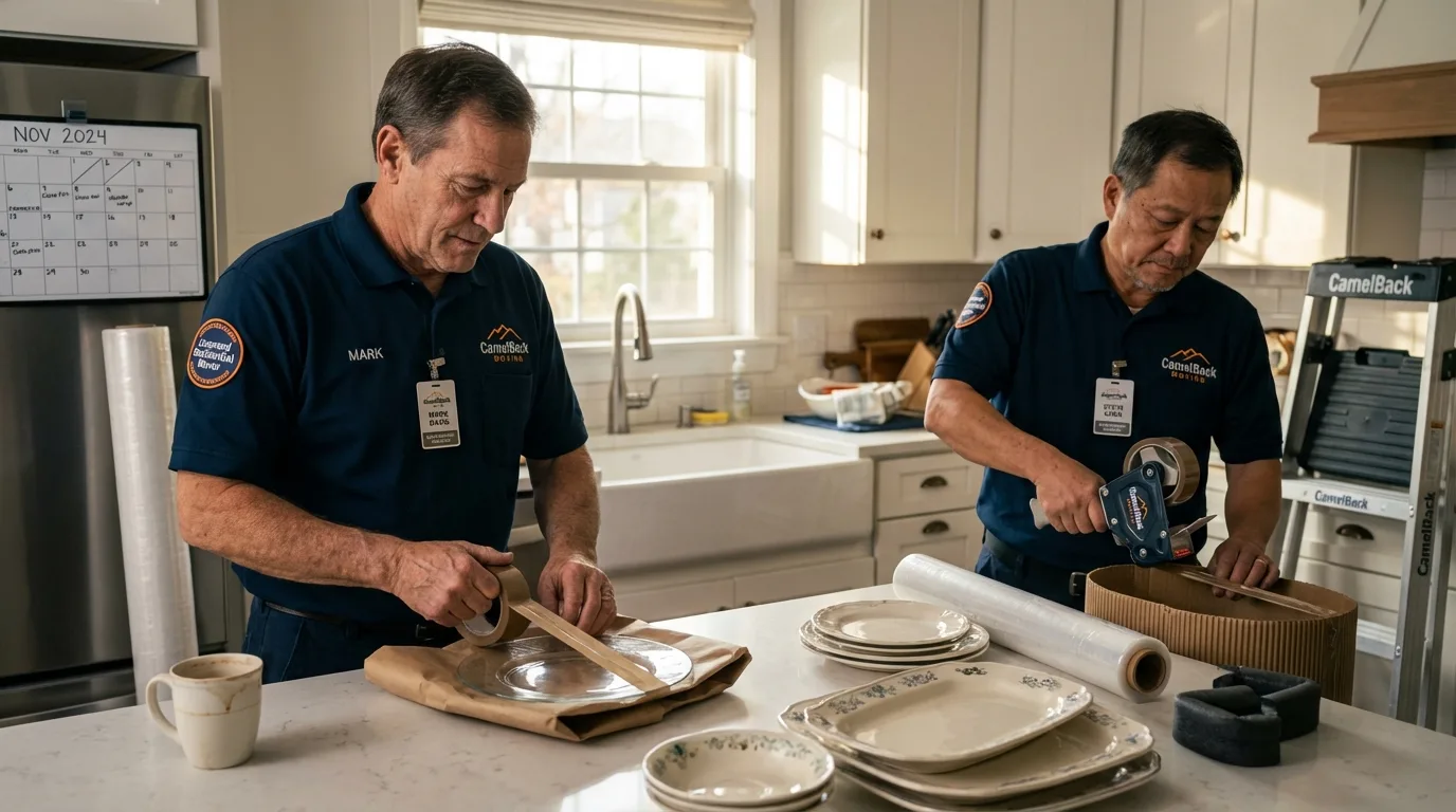 Professional crew packing kitchen dishware in Hutto, TX